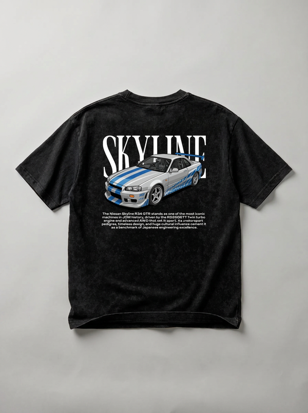 Washed Skyline R34 — Heritage GT Technical Tee